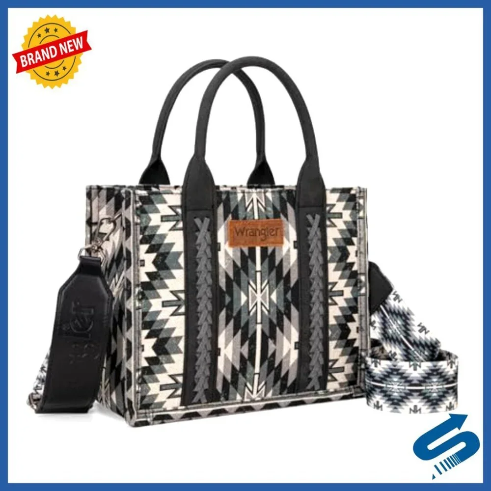 Boho Aztec Tote Bag with Guitar Strap Western Style Satchel Handbag